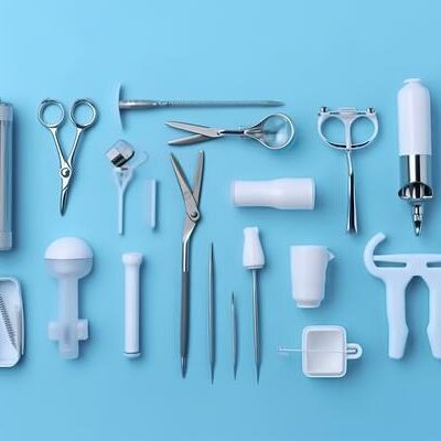top-view-on-various-medical-equipment-light-blue-background-copy-space-ai-generative-free-photo